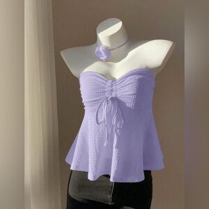 Ladies
Summer Strapless Top With Drawstring, Solid Color